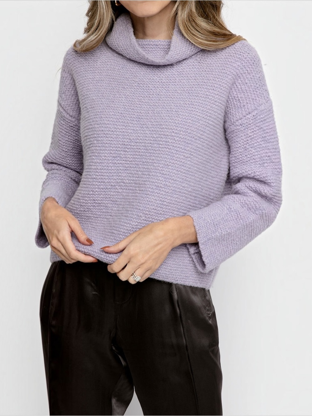 FABIANA FILIPPI Seed Stitch Cowl Neck Sweater in Lavender.